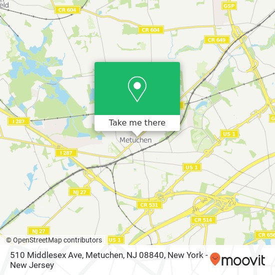 Mapa de 510 Middlesex Ave, Metuchen, NJ 08840