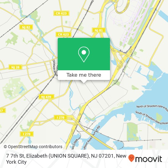 Mapa de 7 7th St, Elizabeth (UNION SQUARE), NJ 07201