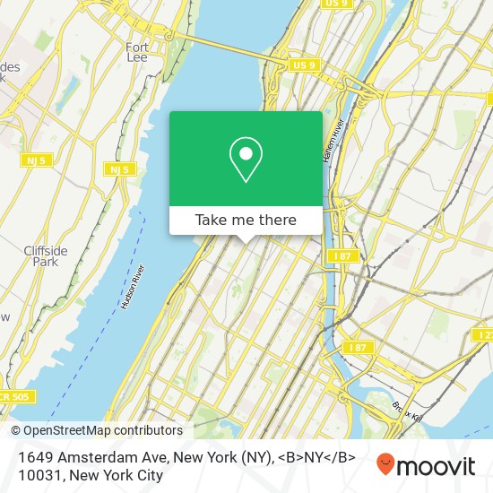 1649 Amsterdam Ave, New York (NY), <B>NY< / B> 10031 map