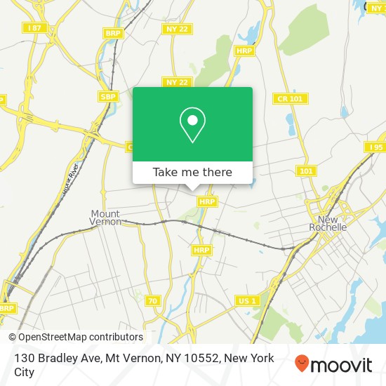 Mapa de 130 Bradley Ave, Mt Vernon, NY 10552