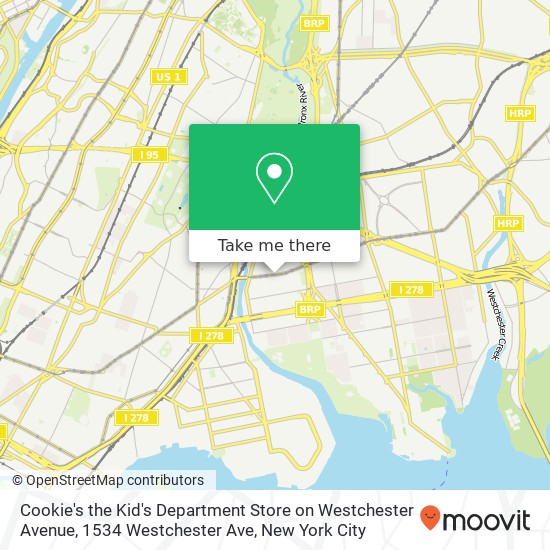 Mapa de Cookie's the Kid's Department Store on Westchester Avenue, 1534 Westchester Ave