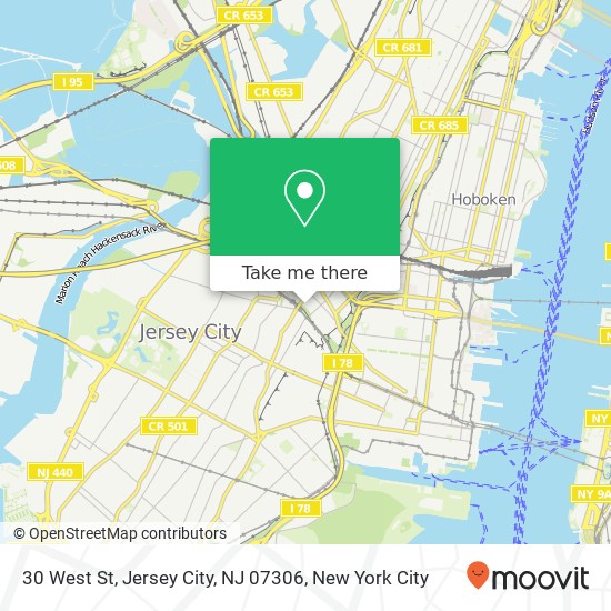 Mapa de 30 West St, Jersey City, NJ 07306