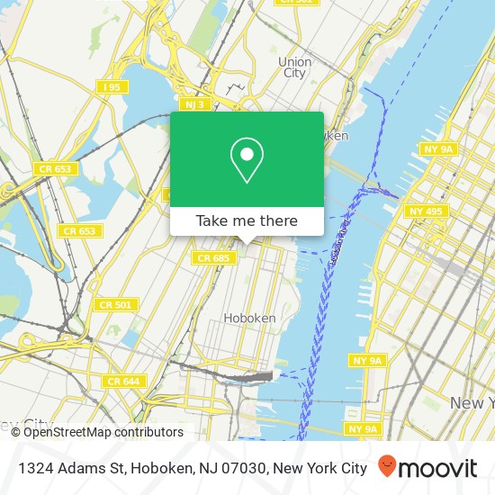 Mapa de 1324 Adams St, Hoboken, NJ 07030