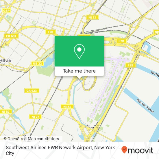Mapa de Southwest Airlines EWR Newark Airport