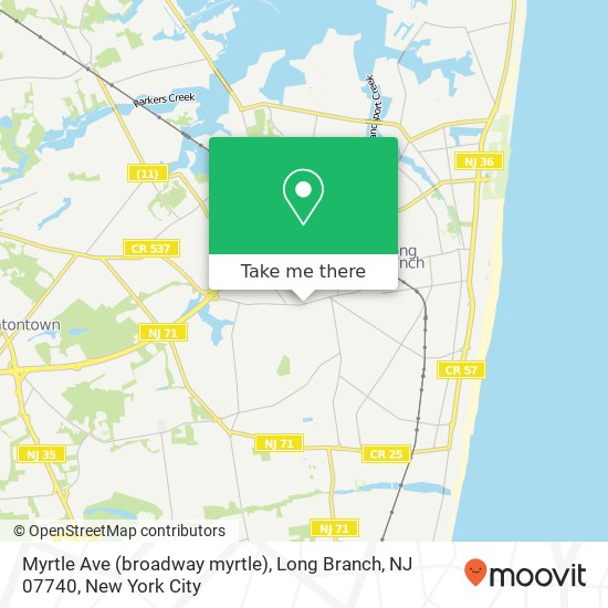 Mapa de Myrtle Ave (broadway myrtle), Long Branch, NJ 07740