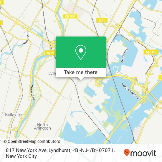 Mapa de 817 New York Ave, Lyndhurst, <B>NJ< / B> 07071