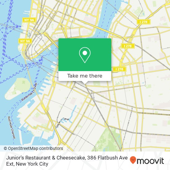 Mapa de Junior's Restaurant & Cheesecake, 386 Flatbush Ave Ext