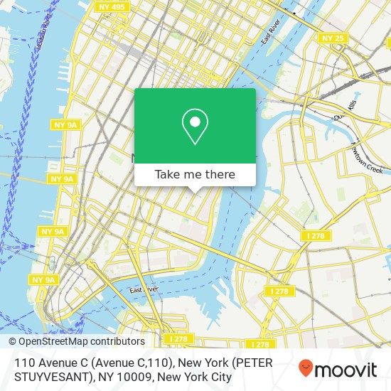 Mapa de 110 Avenue C (Avenue C,110), New York (PETER STUYVESANT), NY 10009
