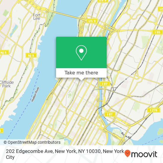 Mapa de 202 Edgecombe Ave, New York, NY 10030