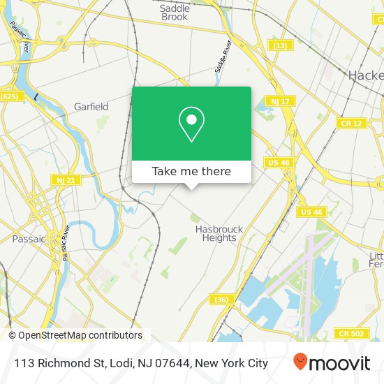Mapa de 113 Richmond St, Lodi, NJ 07644