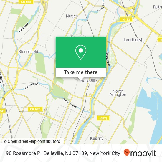 Mapa de 90 Rossmore Pl, Belleville, NJ 07109