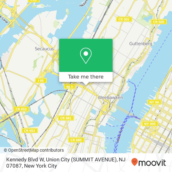 Mapa de Kennedy Blvd W, Union City (SUMMIT AVENUE), NJ 07087