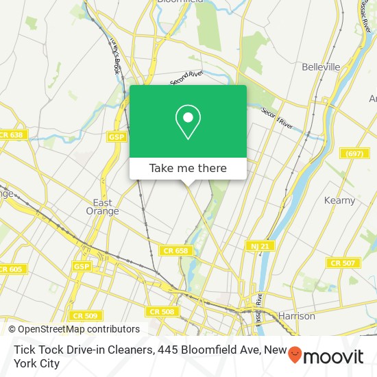 Mapa de Tick Tock Drive-in Cleaners, 445 Bloomfield Ave