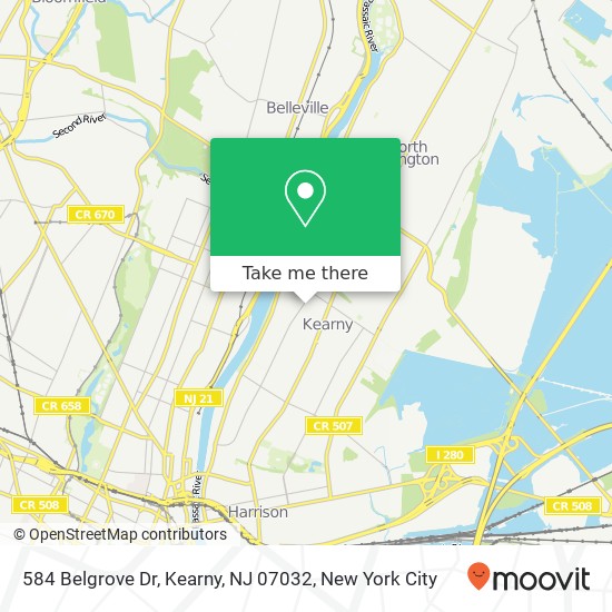 Mapa de 584 Belgrove Dr, Kearny, NJ 07032