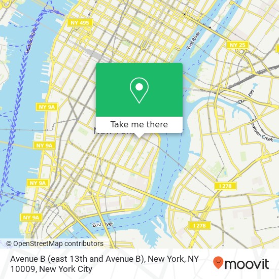 Mapa de Avenue B (east 13th and Avenue B), New York, NY 10009