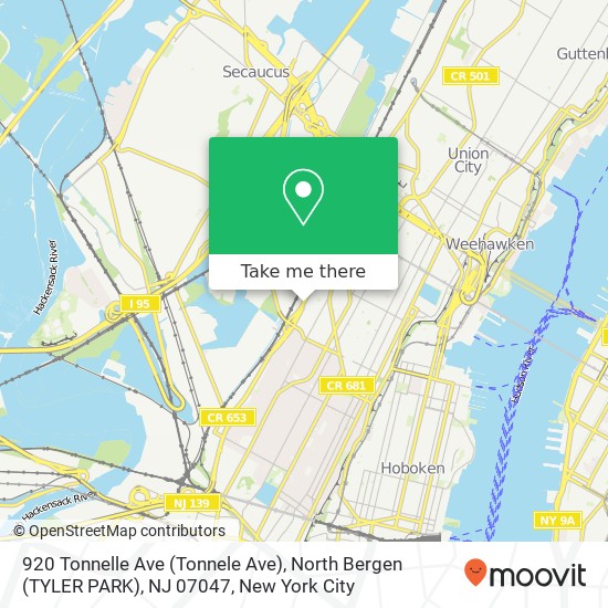 Mapa de 920 Tonnelle Ave (Tonnele Ave), North Bergen (TYLER PARK), NJ 07047