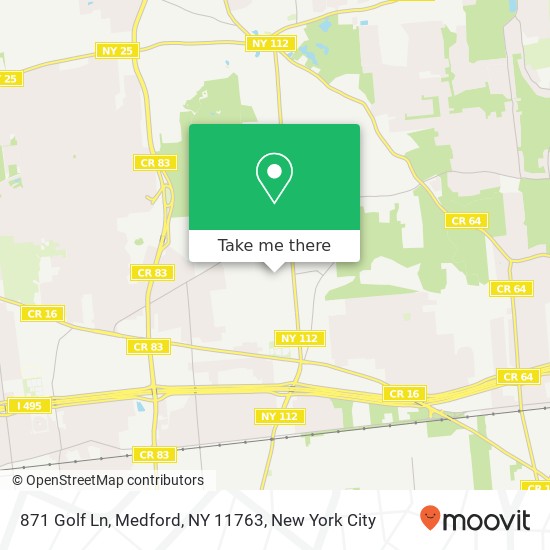 Mapa de 871 Golf Ln, Medford, NY 11763