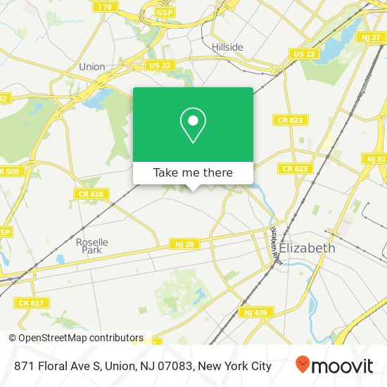 Mapa de 871 Floral Ave S, Union, NJ 07083
