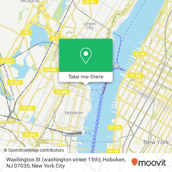 Mapa de Washington St (washington street 15th), Hoboken, NJ 07030