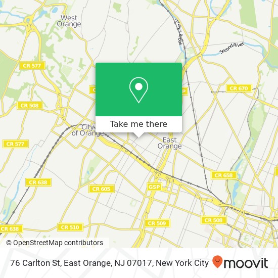 Mapa de 76 Carlton St, East Orange, NJ 07017