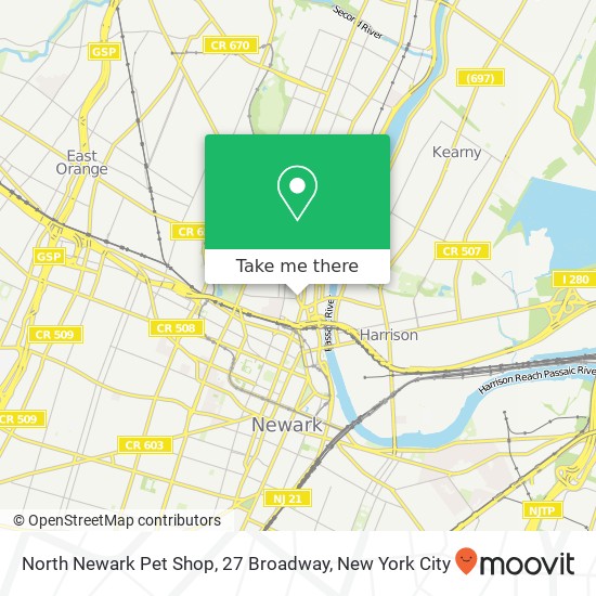 Mapa de North Newark Pet Shop, 27 Broadway