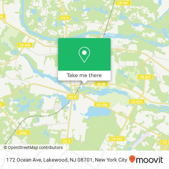 Mapa de 172 Ocean Ave, Lakewood, NJ 08701