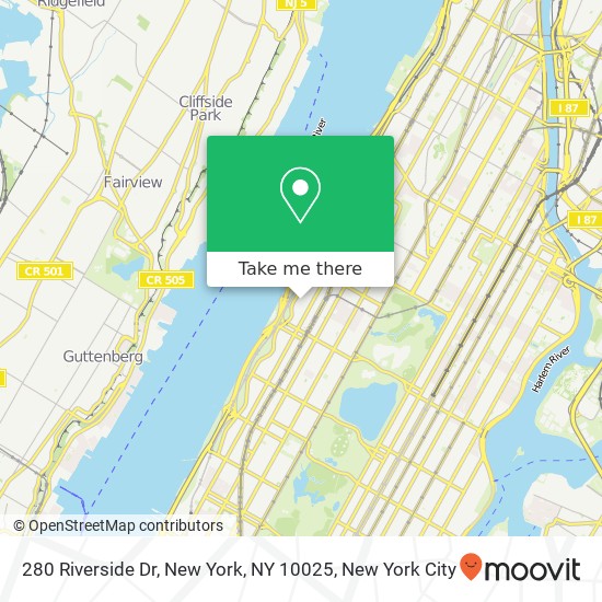 Mapa de 280 Riverside Dr, New York, NY 10025