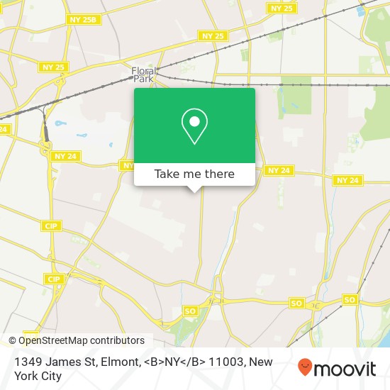 Mapa de 1349 James St, Elmont, <B>NY< / B> 11003