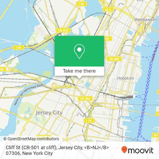 Mapa de Cliff St (CR-501 at cliff), Jersey City, <B>NJ< / B> 07306