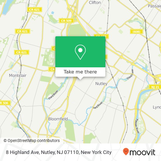 Mapa de 8 Highland Ave, Nutley, NJ 07110