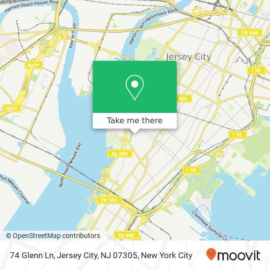 Mapa de 74 Glenn Ln, Jersey City, NJ 07305