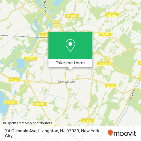 Mapa de 74 Glendale Ave, Livingston, NJ 07039