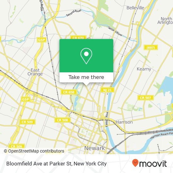 Mapa de Bloomfield Ave at Parker St