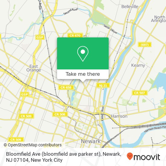 Bloomfield Ave (bloomfield ave parker st), Newark, NJ 07104 map