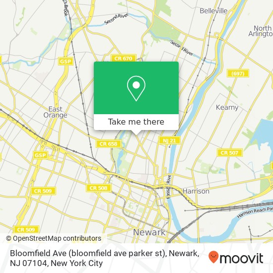 Mapa de Bloomfield Ave (bloomfield ave parker st), Newark, NJ 07104