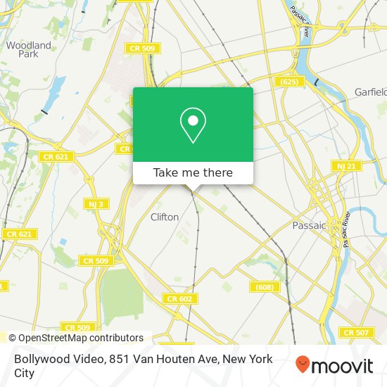 Mapa de Bollywood Video, 851 Van Houten Ave