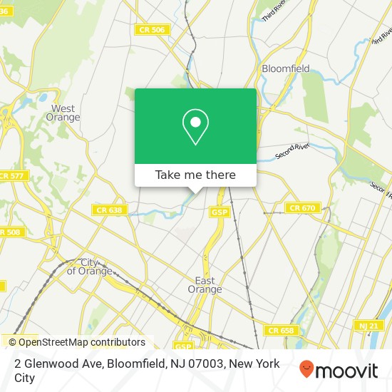 Mapa de 2 Glenwood Ave, Bloomfield, NJ 07003