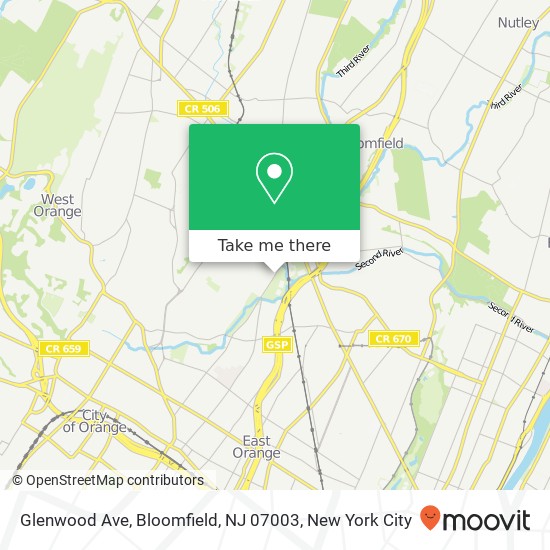 Mapa de Glenwood Ave, Bloomfield, NJ 07003