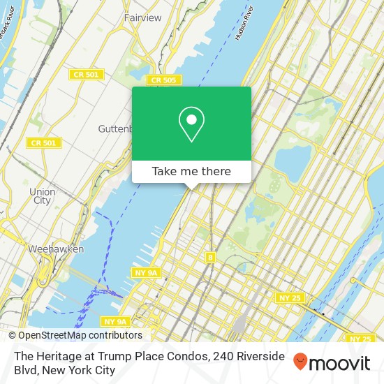 Mapa de The Heritage at Trump Place Condos, 240 Riverside Blvd