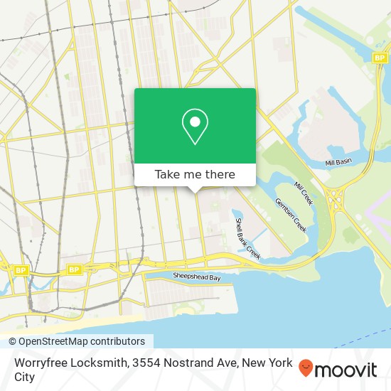 Mapa de Worryfree Locksmith, 3554 Nostrand Ave