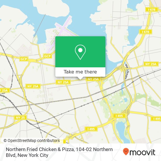 Mapa de Northern Fried Chicken & Pizza, 104-02 Northern Blvd