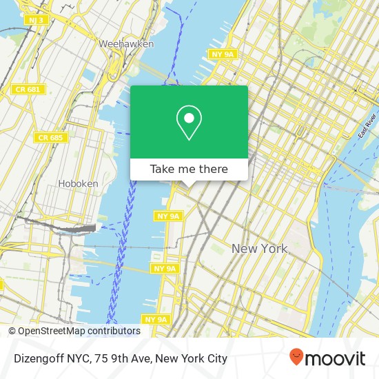 Mapa de Dizengoff NYC, 75 9th Ave