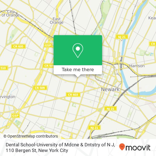 Mapa de Dental School-University of Mdcne & Dntstry of N J, 110 Bergen St