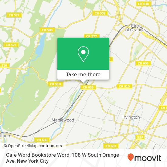 Mapa de Cafe Word Bookstore Word, 108 W South Orange Ave