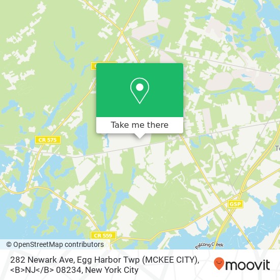 Mapa de 282 Newark Ave, Egg Harbor Twp (MCKEE CITY), <B>NJ< / B> 08234