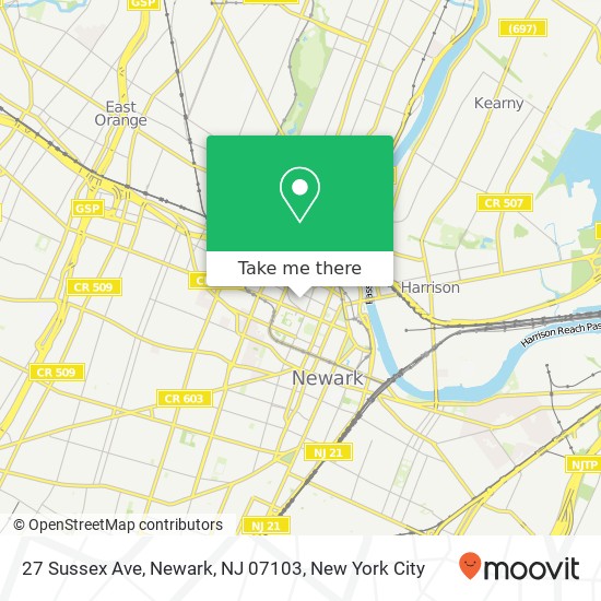 Mapa de 27 Sussex Ave, Newark, NJ 07103