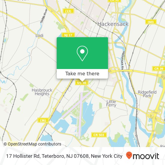 Mapa de 17 Hollister Rd, Teterboro, NJ 07608