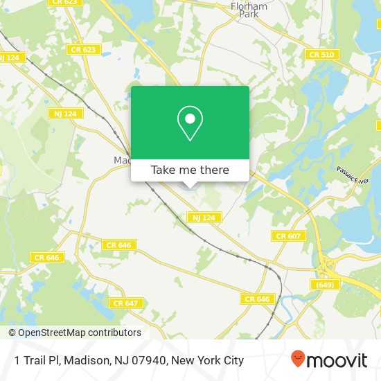 Mapa de 1 Trail Pl, Madison, NJ 07940
