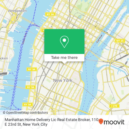 Mapa de Manhattan Home Delivery Lic Real Estate Broker, 110 E 23rd St