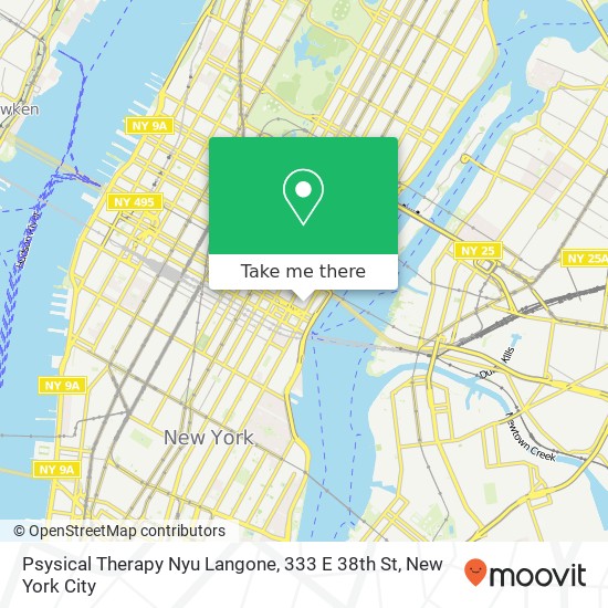 Mapa de Psysical Therapy Nyu Langone, 333 E 38th St
